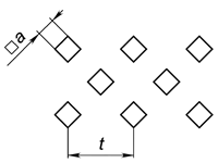 D2 - Квадратное отверстие по квадрату, повернутому на 45°  Перфорированный лист с квадратными отверстиями, рас