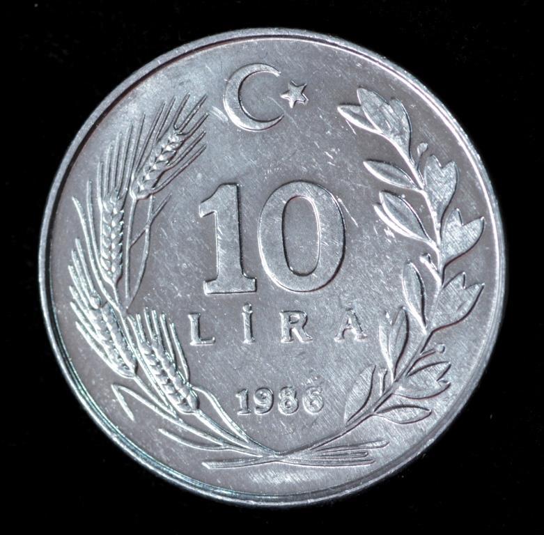 Монета Туреччини 10 літрів 1986 р., фото 1
