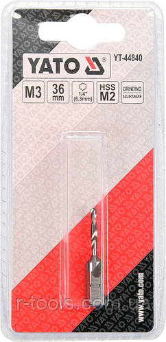 Купить Сверло-метчик М3 Х 0.5 мм HSS М2 HEX-1/4" L= 36/5 мм Yato YT ...