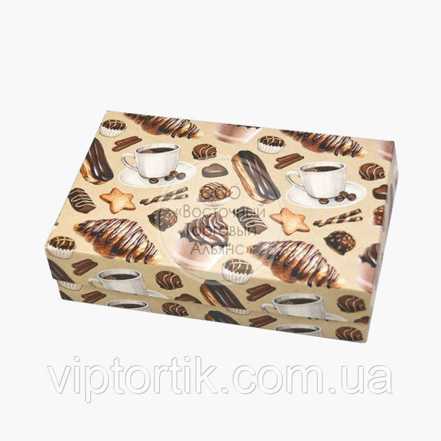 Паковання для зефіру, печива й еклерів — Солодкий фон — 230х150х60 мм, фото 1