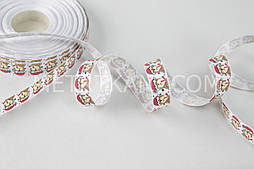 Стрічка репсова новорічна ведмедики білого кольору, ширина 12 мм