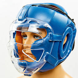 Шлем для единоборств с маской и защитой верха Venum Flex синий реплика
