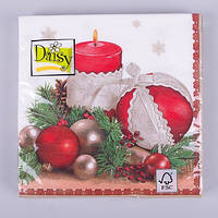Серветки паперові з малюнком "новорічна свічка" Польща 33*33 см.