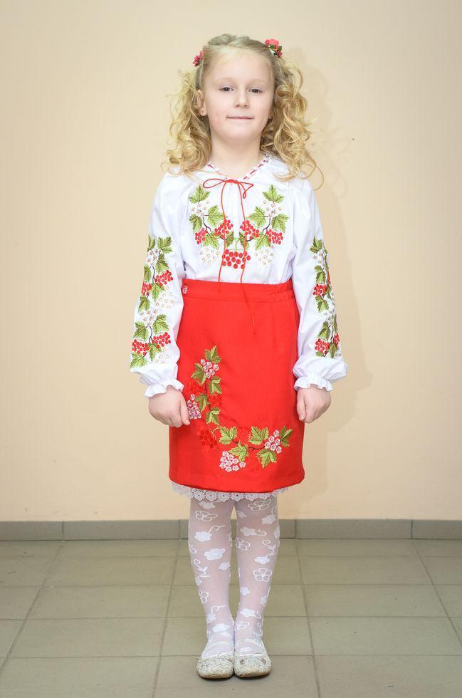 Спідниця Волинські візерунки українська вишита на дівчинку Червона калина червона 134 см