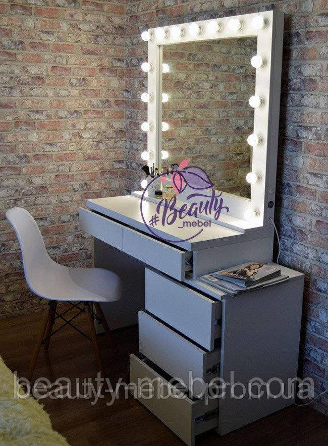 Комплект столик для макіяжу з тумбою збоку + стілець на букових ніжках, фото 1