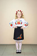 Юбка Волинські візерунки украинская вышитая на девочку Полевые цветы 134 см черная