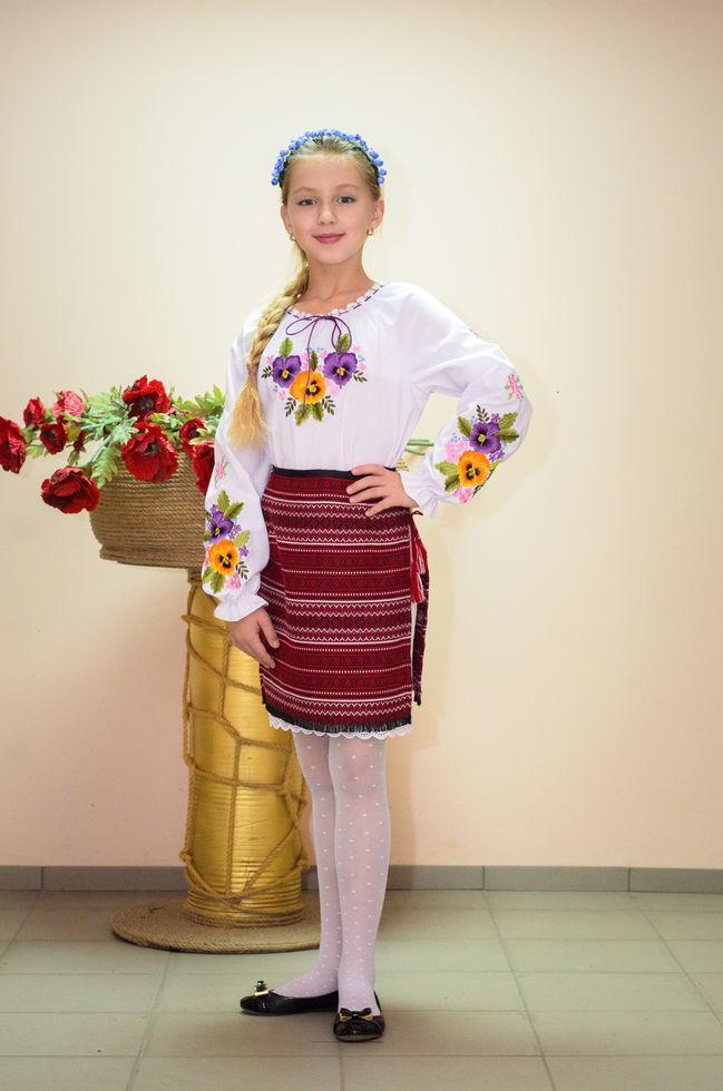 Спідниця Волинські візерунки українська ткана 128 см бордова