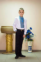 Вышиванка детская Волинські візерунки тканая голубая 140 см белая