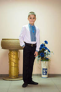 Вишиванка дитяча Волинські візерунки ткана блакитна 134 см біла