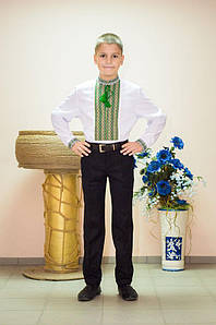 Вишиванка дитяча Волинські візерунки ткана зелена 122 см біла