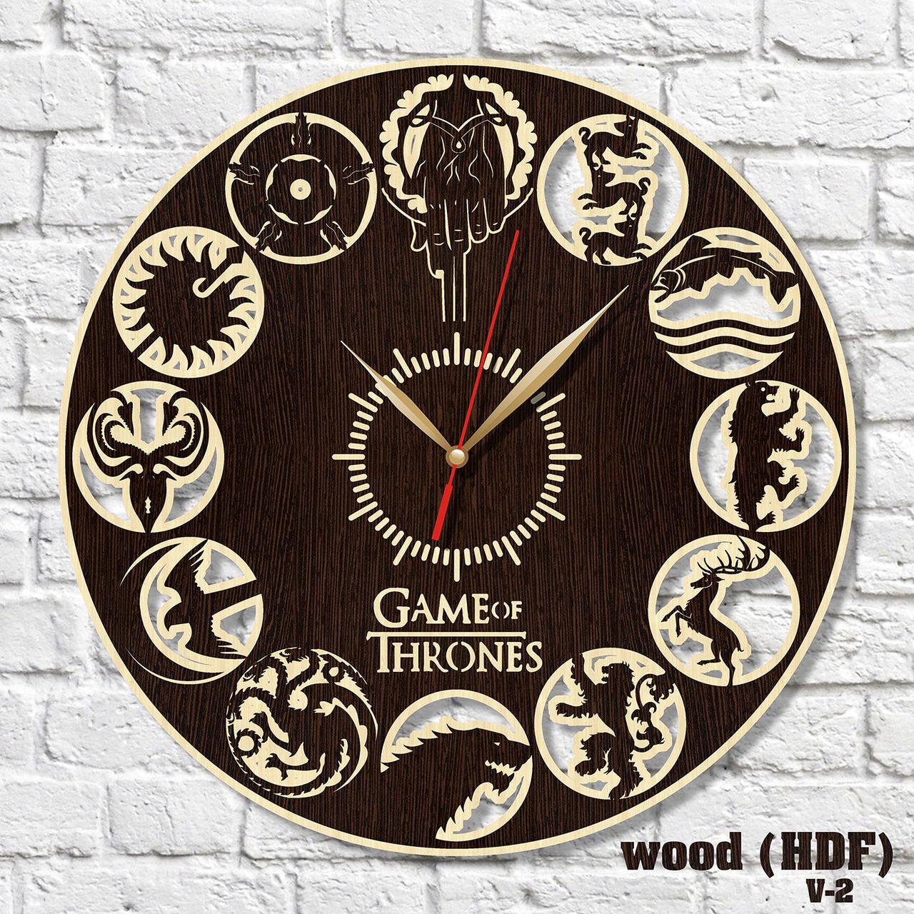 Game of Thrones Гра Престолів годинник Настінний дерев'яний годинник Гомінник Гра Престолів Безшумний годинник із дерева