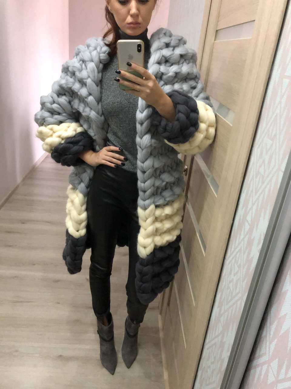 Кардиган-пальто об'ємного в'язки з пряжі Maxi 100 % вовна мериносів