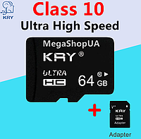 Карта памяти, флешка MicroSD 64GB Class 10 + SD Adapter микро сд 64 гб для телефона, смартфона, планшета VF43