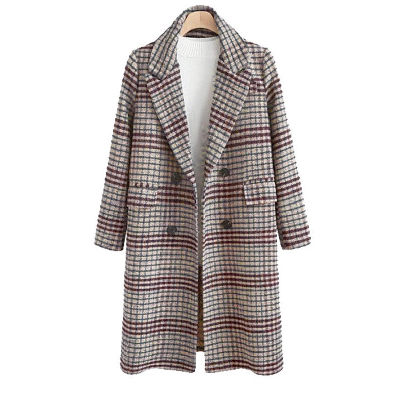 Пальто женское стильное осеннее классическое серое в клетку опт. - фото 1 - id-p1055003344