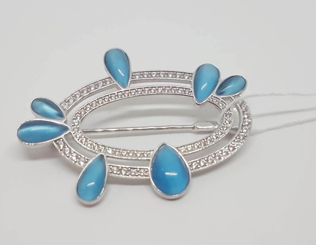 Срібна брошка з улекситом і фіанітами. 660129С