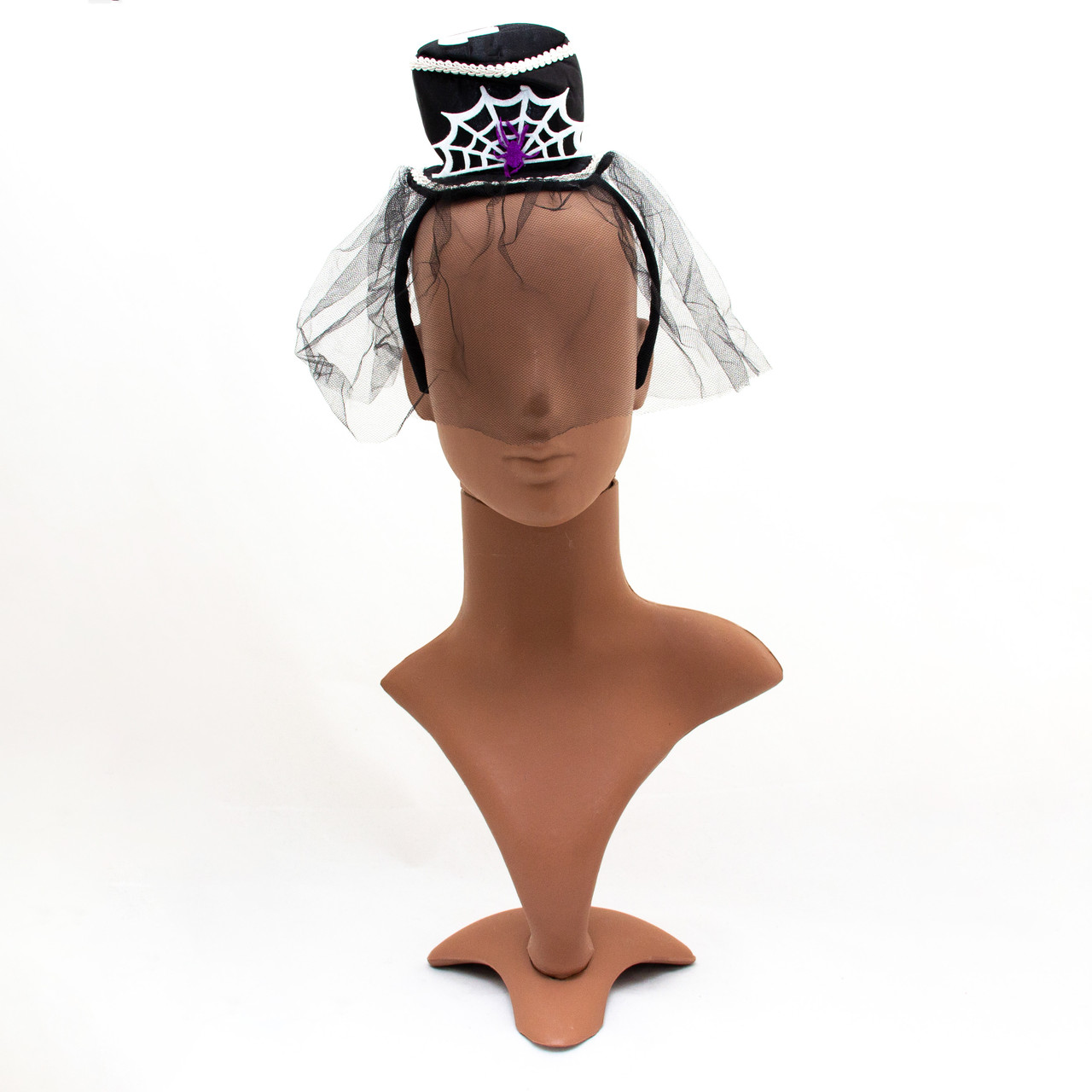 Карнавальний капелюх-обідок із сіткою "Павук", 12,5x21 см, чорний, поліестер (462636)
