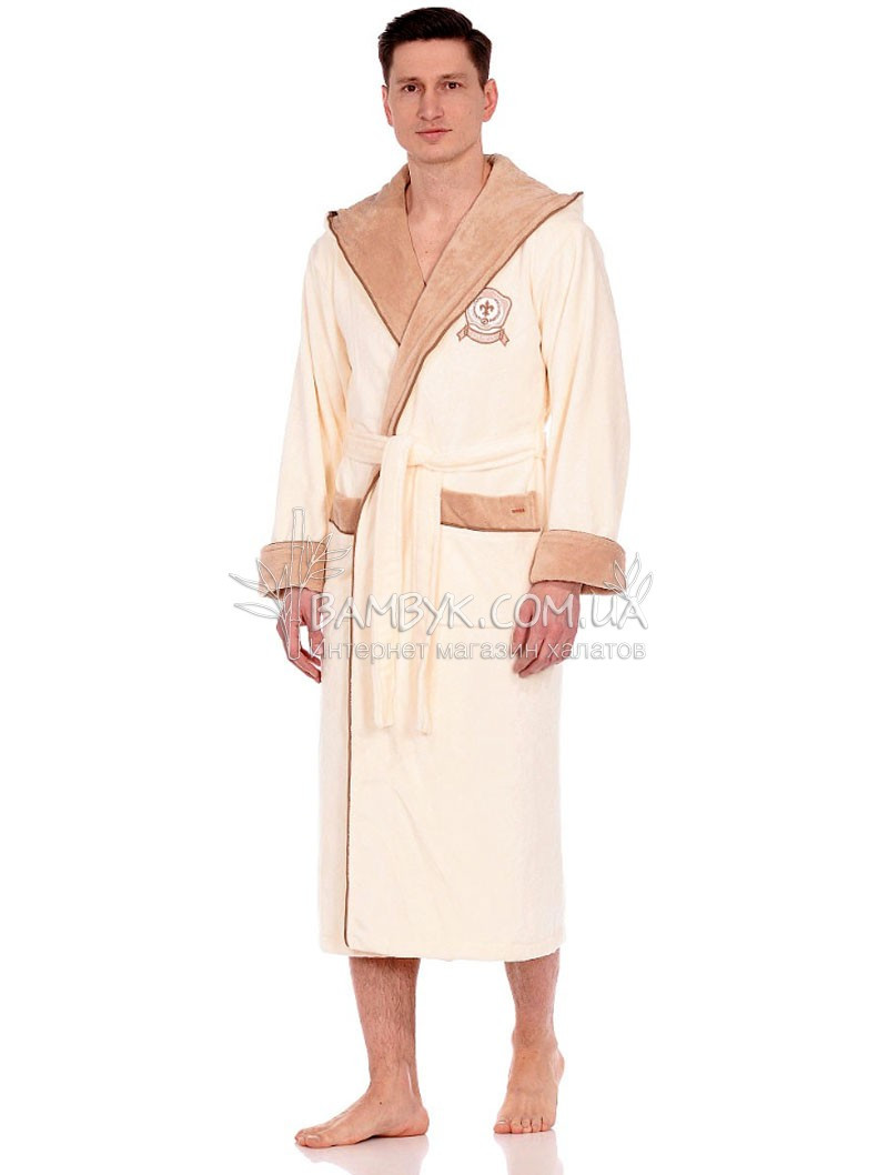 NS-7160 Чоловічий халат Nusa бамбуковий кремового кольору
