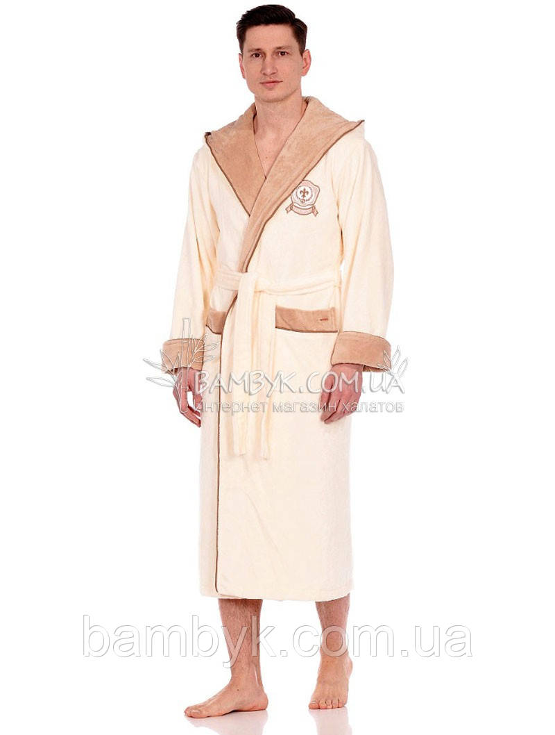NS-7160 Чоловічий халат Nusa бамбуковий кремового кольору