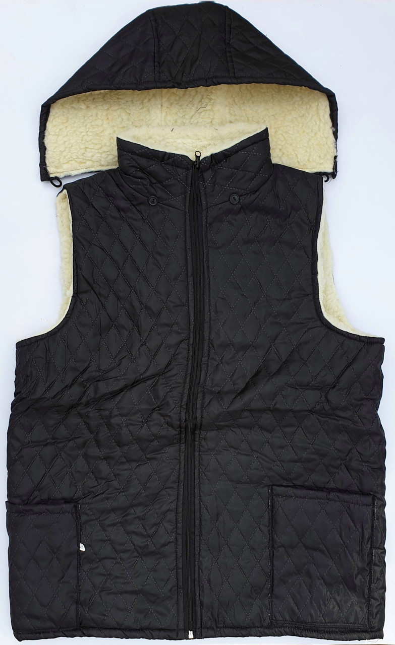 Жилетки, тілогрійки на штучному хутрі з плащівки та з капюшоном на блискавці