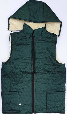 Жилетки, тілогрійки на штучному хутрі з плащівки та з капюшоном на блискавці, фото 1