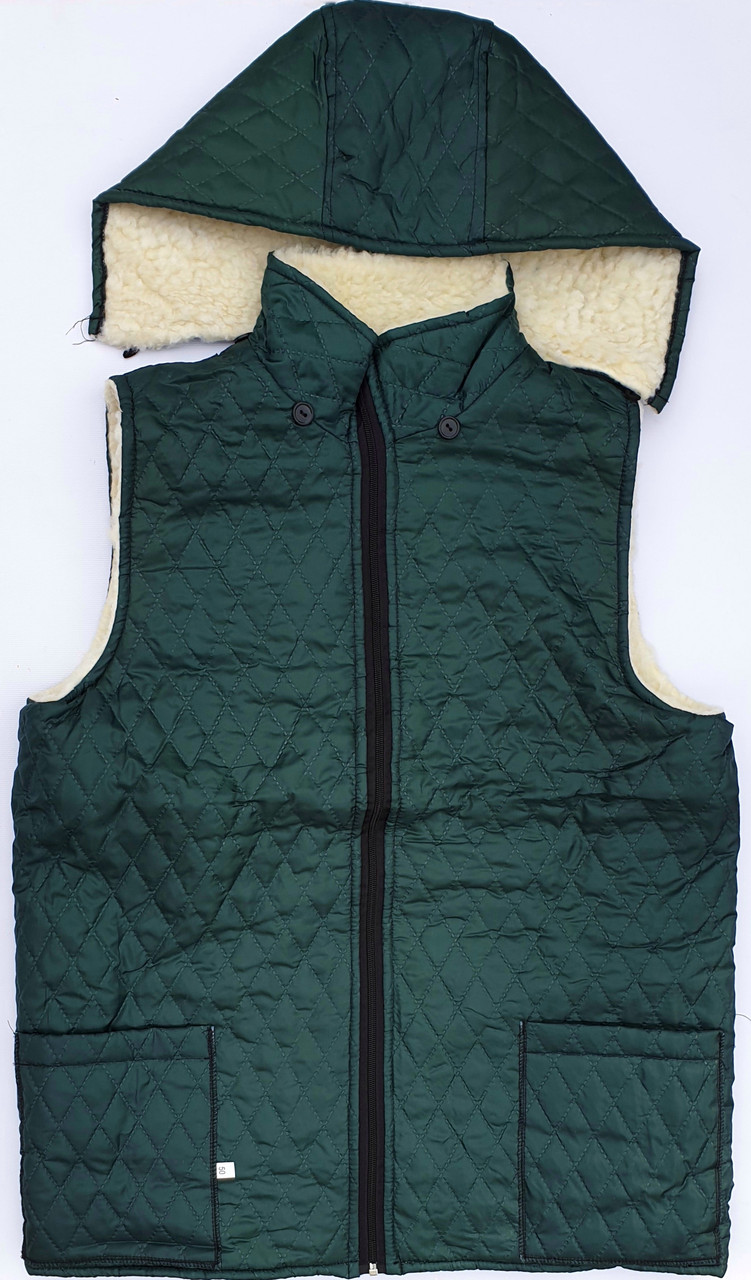 Жилетки, тілогрійки на штучному хутрі з плащівки та з капюшоном на блискавці