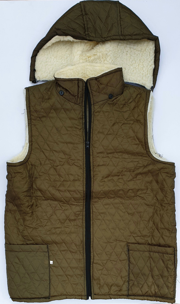 Жилетки, тілогрійки на штучному хутрі з плащівки та з капюшоном на блискавці