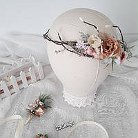 Весільний вінок для нареченої й бутон'єра Нареченому в рожевих тонах