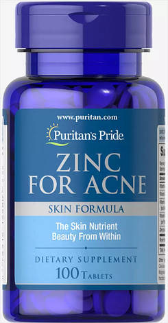 Вітаміни цинк від прищів Puritan's Pride Zinc for Acne 100 tab, фото 1