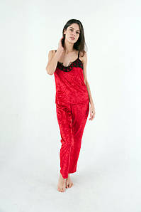 Жіноча велюрова піжама майка штани червона