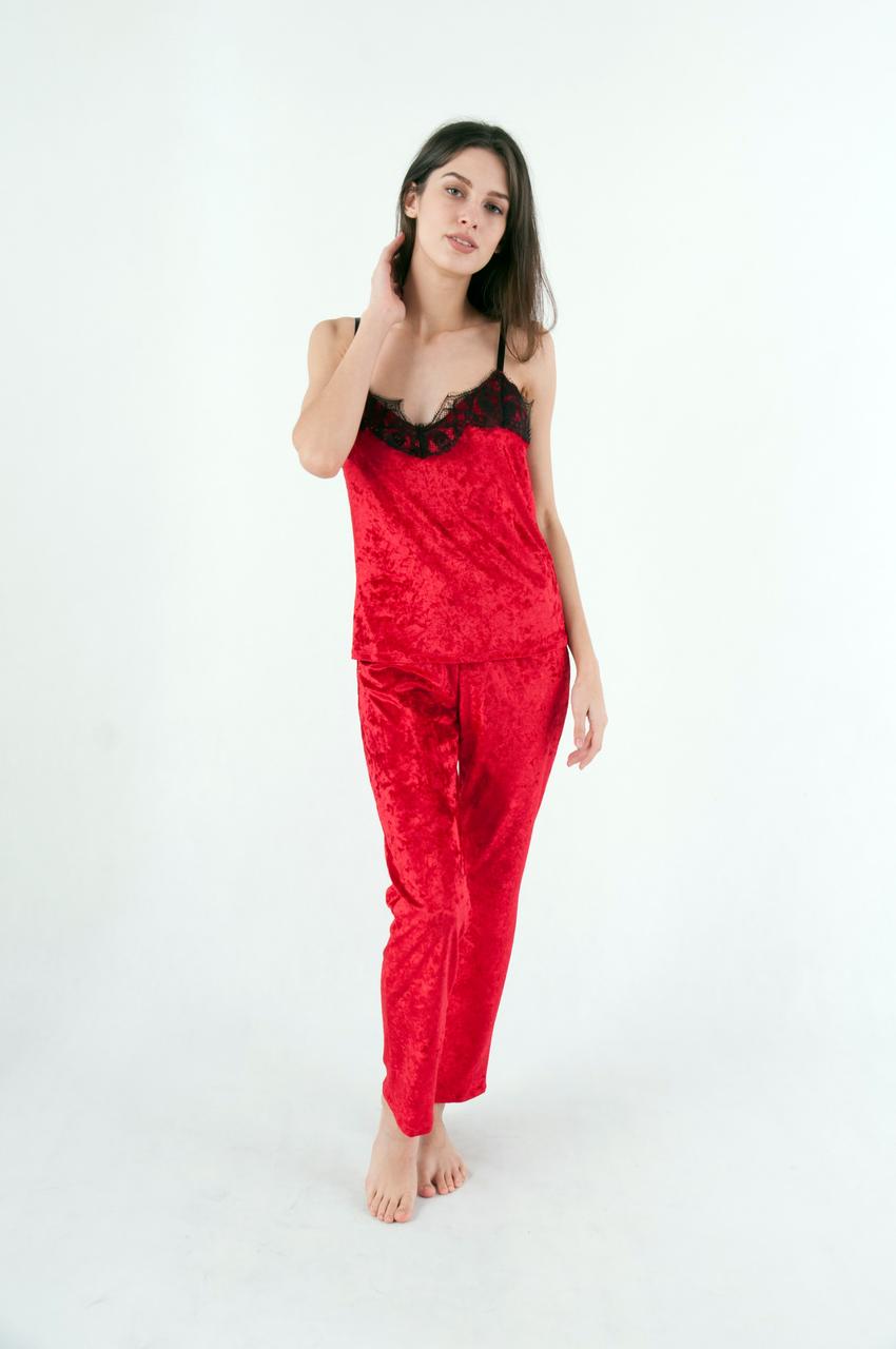 Жіноча велюрова піжама майка штани червона