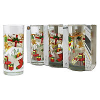 Набор новогодних стеклянных стаканов 6 шт 270 мл для сока, воды, молока Classico Santas Mail UniGlass
