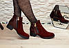 Черевики бордові жіночі на підборах, натуральна шкіра і замш, фото 4