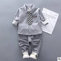 Нарядний сірий костюм для хлопчика з галстуком , штанями і сорочкою  на 2 роки, розмір 100,110(92)