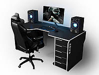 Геймерский игровой стол с подсветкой ZEUS Viking-1L 180х92 см, черный/белый 18 мм.
