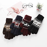 Зимові теплі рукавички унісекс з орнаментом олені чорні, фото 2