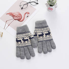 Зимові теплі рукавички унісекс з орнаментом сірі олені