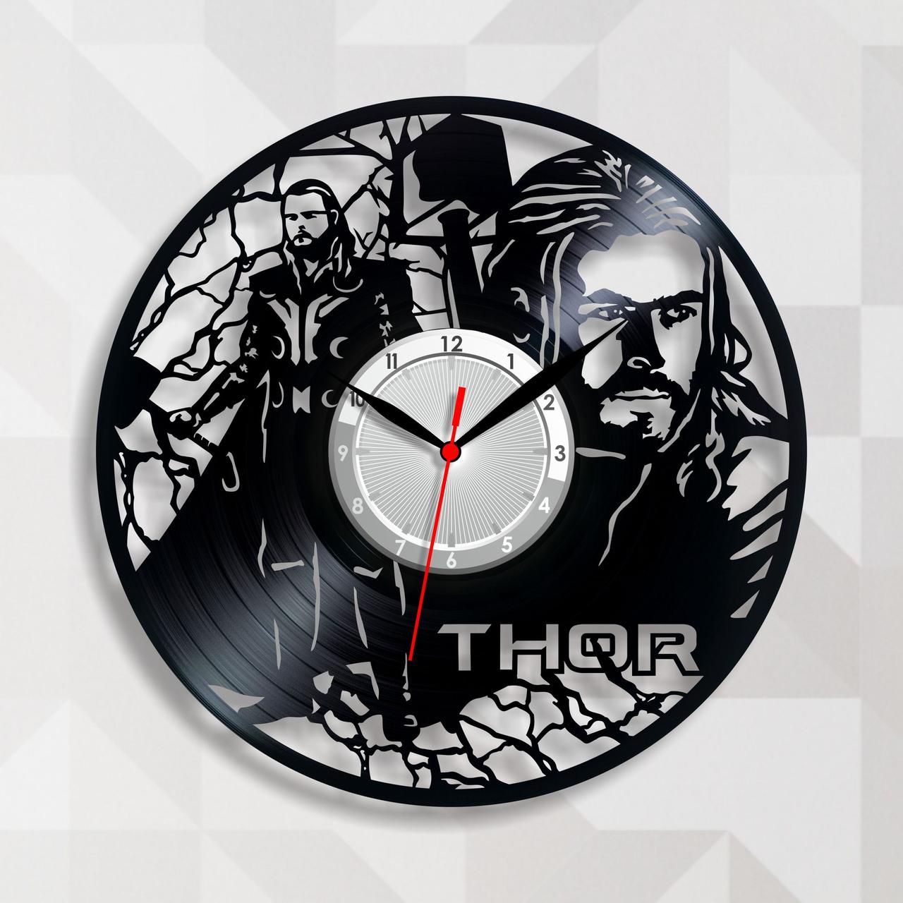 Вінілова пластинка Тор годинник Марвел годинник Годинник супергерої Годинник на стіну Чорний годинник Чорний стрілки Розмір 30 см, фото 1