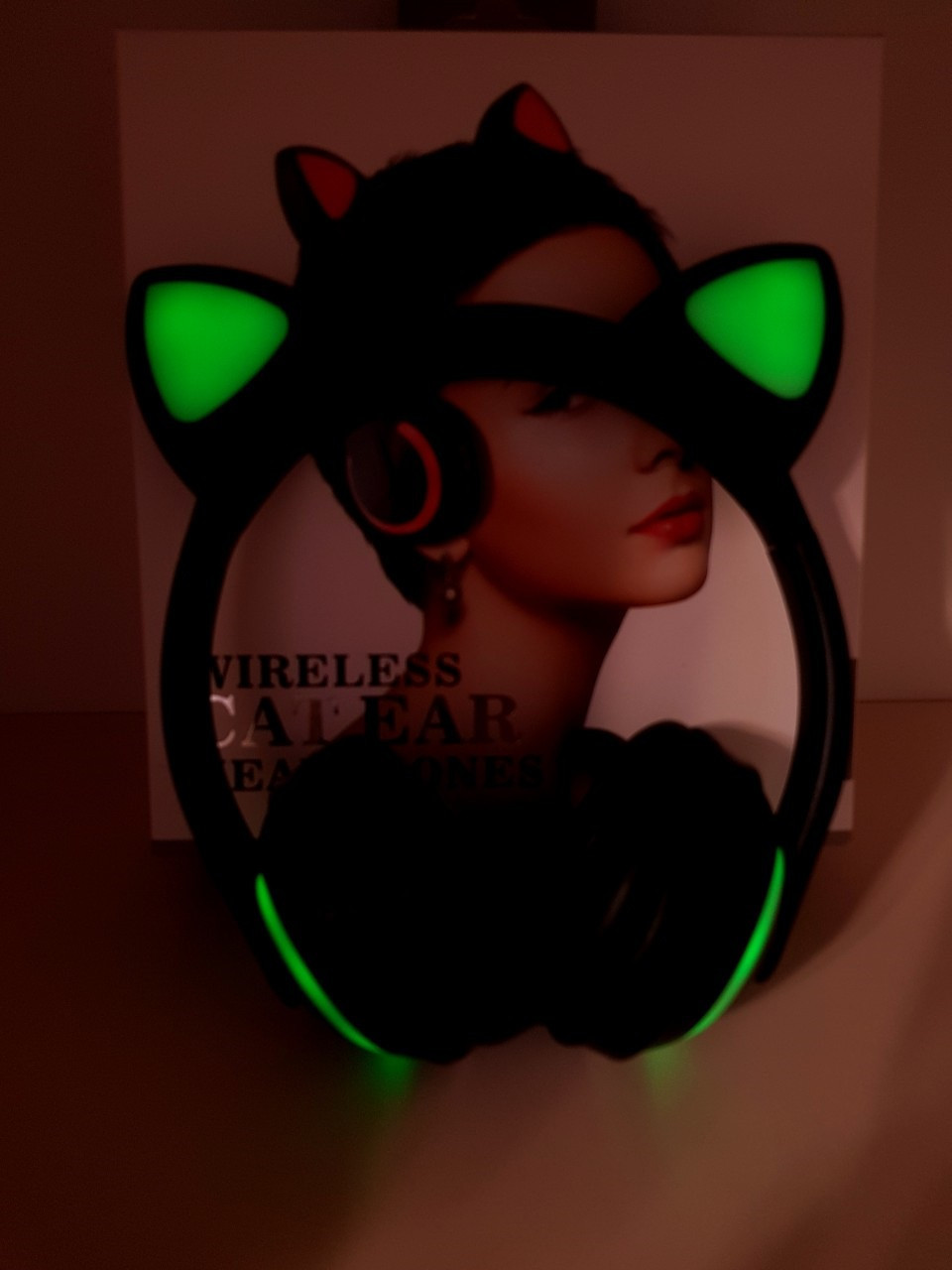 Bluetooth-Навушники зі світними КОТЯЧИМИ ВУШКАМИ - ЗЕЛЕНІ, фото 1