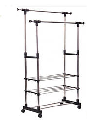 Вішалка-стійка з полками для взуття, подвійна телескопічна для одягу WJF002 130 х 45 х 160 см