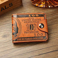 Кошелек мужской портмоне 100$ Доллар,бумажник для мужчин эко кожа с заклёпками Коричневый