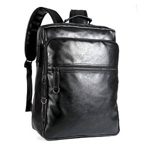 Чоловічий рюкзак чорний великий для ноутбука з екошкіри