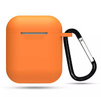 Силиконовый чехол для наушников Apple Airpods Оранжевый с карабином