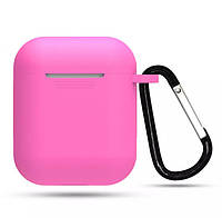 Силиконовый чехол для наушников Apple Airpods Розовый с карабином