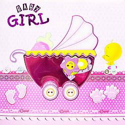 Фотоальбом з Анкетою "BABY-GIRL у колясці" 300 фото (дитячий альбом для новонародженого, місце для відбитків)