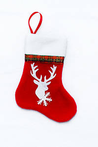 Чобіток новорічний для подарунків з оленем червоний 18*9,5 см шкарпетка