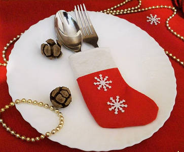 Чобіт новорічний для столових приборів Сніжинки чохол на столове приладдя, конверт