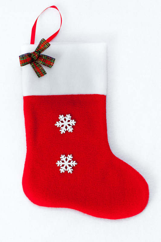 Чобіт новорічний для подарунків Сніжинки червоний 29*22 см носок панчіх