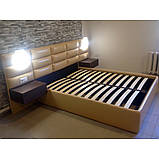 Двоспальне ліжко "Ultra" 160*200 з м'яким наголов'ям, тумбочками, бра та підіймальним механізмом, фото 2