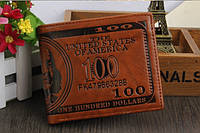 Кошелек мужской портмоне 100$ Доллар,кошелек 100долларов из эко кожи Темно-коричневый