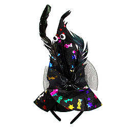 Карнавальний капелюх-обідок відьми "Павук", чорний ковпак, поліестер (513283-4)